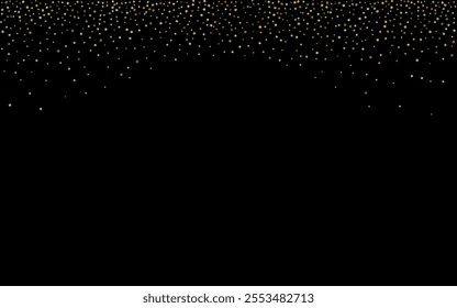 Yellow Dust Golden Vector Black Background. Modern Glow Wallpaper. Shiny Circle Glamour Pattern. Rain Anniversary Background.