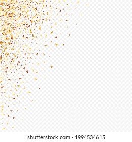 Yellow Dust Happy Transparent Background. Glamour Glow Invitation. Gold Glitter Vector Design. Tinsel Falling Pattern.