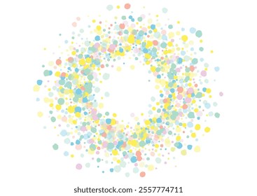 Yellow Dust Happy White Background. Celebration Dot Card. FallingFestive Circle Banner. Rainbow Rain Decoration Illustration.