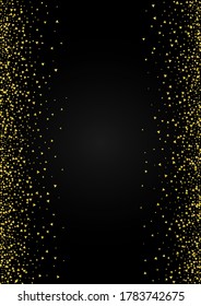Yellow Dust Isolated Black Background. Golden Triangle Background. Gold Sparkle Effect Invitation. Rain Paper Card.