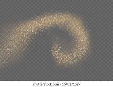 Yellow dust. Dust particles fly in space. Bokeh effect.  horizontal light rays. Beautiful light flashes. Glowing streaks of dust on a dark background.