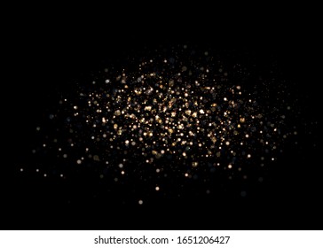 Yellow dust. Dust particles fly in space. Bokeh effect.  horizontal light rays. Beautiful light flashes. Glowing streaks of dust on a dark background.