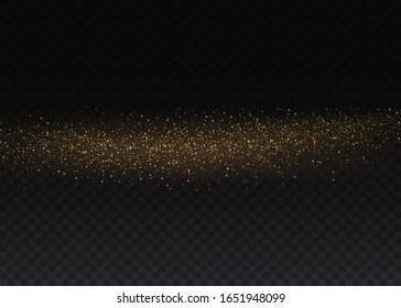 Yellow dust. Dust particles fly in space. Bokeh effect.  horizontal light rays. Beautiful light flashes. Glowing streaks of dust on a dark background.