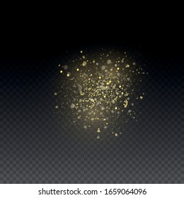 Yellow dust. Dust particles fly in space. Bokeh effect. Horizontal light rays. Glowing streaks of dust on a dark background. Beautiful light flashes. Bright abstract sparkling lined background.