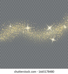 Polvo amarillo. Las partículas de polvo vuelan en el espacio. Efecto Bokeh.  rayos de luz horizontales. La luz hermosa brilla. Rasgos brillantes de polvo sobre un fondo oscuro.