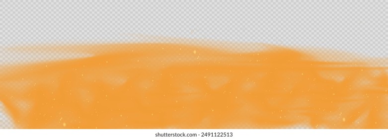 Gelber Staub.  Staubpartikel fliegen ins All. Goldene Funken, Sterne leuchten mit einem besonderen Licht. Bokeh-Effekt.  Glühende Staubstreifen auf einem durchsichtigen Hintergrund.Vektorgrafik.