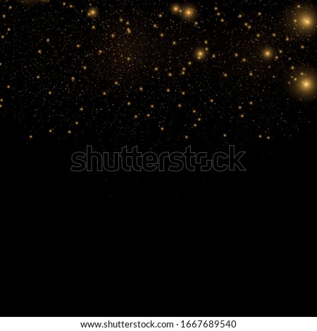 Yellow dust. Dust particles fly in space. Bokeh effect.  horizontal light rays. Beautiful light flashes. Glowing streaks of dust on a dark background.