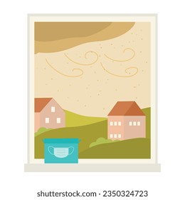 Contaminación del polvo amarillo, ilustración de la ventana