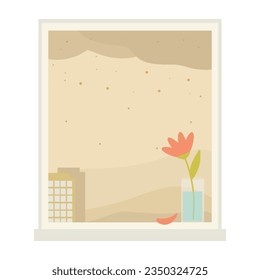Yellow dust pollution, window view illustration