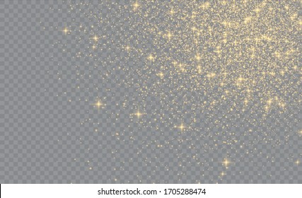 Yellow dust yellow sparks and golden stars shine with special light.Sparkling magic dust particles.Christmas Abstract stylish light effect on a transparent background.Christmas abstract vector pattern