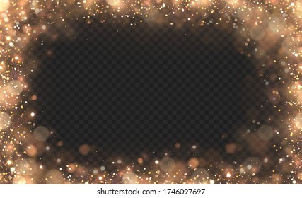 Yellow dust yellow sparks and golden stars shine with special light. The bokeh effect of light is isolated on a transparent background. Sparkling magic dust particles. Vector illustration, eps 10.