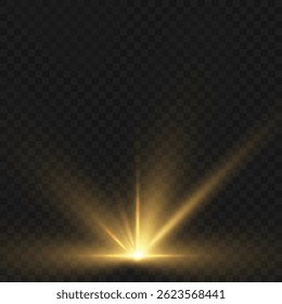 Gele stofvonken, gouden sterren, bokeh goud licht. Vector transparant zonlicht speciale lens flare licht effect.