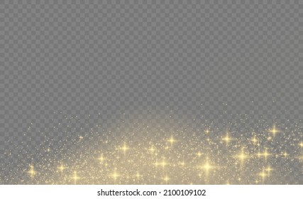 Yellow dust sparks and star shine with special light. Sparkle gold glitter particles background effect for luxury greeting rich card. Glowing golden streaks of dust. Beautiful light flashes. Vector.