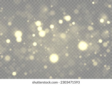 Yellow dust, sparks, stars shine with a special lights. Gold particles abstract vector background. Golden dust light png. Christmas glowing bokeh confetti and sparkle overlay texture for your design.