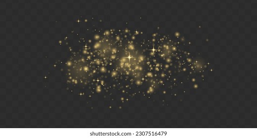 Yellow dust, sparks, stars shine with a special lights. Gold particles abstract vector background. Golden dust light png. Christmas glowing bokeh confetti and sparkle overlay texture for your design.