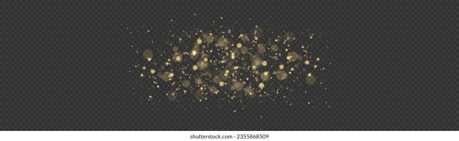 Yellow dust, sparks, stars shine with a special lights. Gold particles abstract vector background. Golden dust light png. Christmas glowing bokeh confetti and sparkle overlay texture for your design.