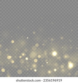 Yellow dust, sparks, stars shine with a special lights. Gold particles abstract vector background. Golden dust light png. Christmas glowing bokeh confetti and sparkle overlay texture for your design.