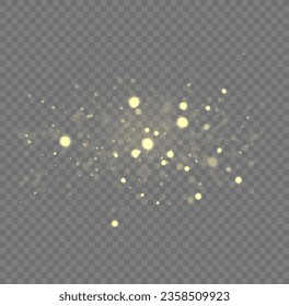 Yellow dust, sparks, stars shine with a special lights. Gold particles abstract vector background. Golden dust light png. Christmas glowing bokeh confetti and sparkle overlay texture for your design.