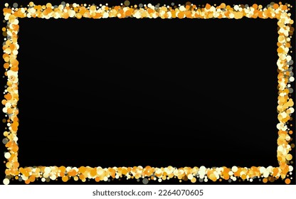 Fondo negro transparente de polvo amarillo. Papel tapiz de lujo en un círculo. Tarjeta brillante redonda dorada. Ilustración secuencial moderna.