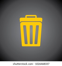 Yellow Dustbin, Recycle Bin, Trash Can Icon on Black Background.
