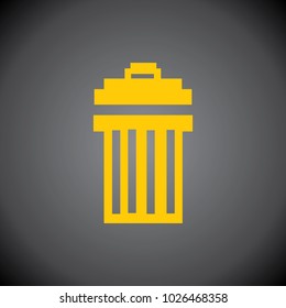 Yellow Dustbin, Recycle Bin, Trash Can Icon on Black Background.