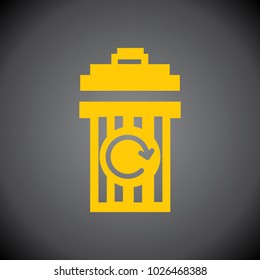 Yellow Dustbin, Recycle Bin, Trash Can Icon on Black Background.