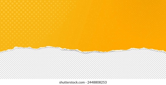 Papel amarillo polvoriento con un patrón punteado, borde roto y sombra suave está sobre fondo cuadrado blanco para el texto. Ilustración vectorial.