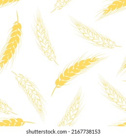 Yellow ears of wheat background. Seamless vector pattern with agricultural plant.
