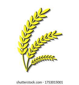Yellow ears of wheat and black shadow on a white background, sign for design, vector illustration