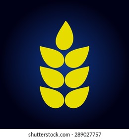 Yellow Ears of Wheat icons, ideal for bread packaging, beer labels  on a blue background