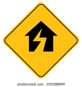 Yellow earthquake zone sign. Vector icon.