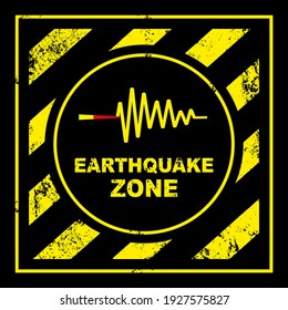 Yellow earthquake zone sign. Vector icon.