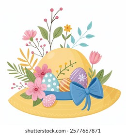 Yellow Easter bonnet for Easter decoration illustration.