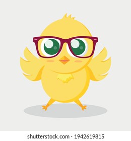Yellow Easter Chick in Glasses on White Background - Vector illustration