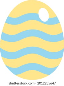 Yellow easter egg with blue stripes, illustration, vector on a white background.