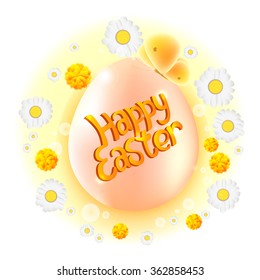 Yellow easter egg with a butterfly and the words HAPPY EASTER