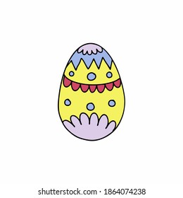 Yellow Easter egg in Doodle style. Vector icon for the Easter holiday.