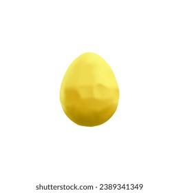 Yellow Easter egg in realistic 3D, vector plasticine art isolated on white background. Cartoon holiday item, funny object or simple icon for design. Decoration plasticine element. Single crumpled egg