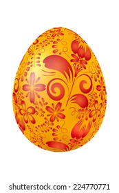 Yellow Easter egg with red elements of traditional Russian painting. Design element. Vector illustration.