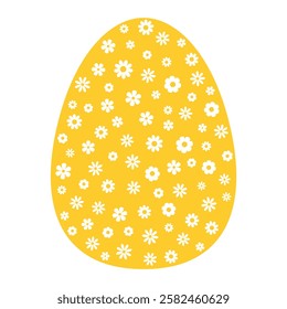 Yellow Easter Egg with White Floral Pattern. Spring Holiday Decoration, Festive Ornamental Design, Cute Pastel Easter Illustration for Greeting Cards, prints