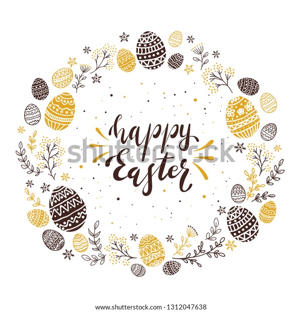 Download Yellow Easter Eggs Black Floral Elements Stock Vector Royalty Free 1312047638 PSD Mockup Templates