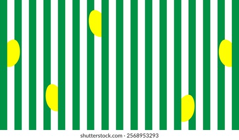 Yellow Easter eggs peek out from green stripes symbolizing grass. Festive egg hunt concept