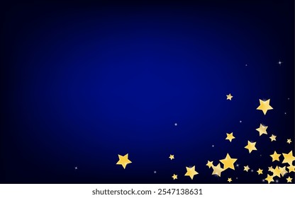Fondo azul del Vector de las estrellas del efecto amarillo. Fondo de cielo festivo. Brilla el Anuncio. Frontera dorada de la estrella de la Navidad.