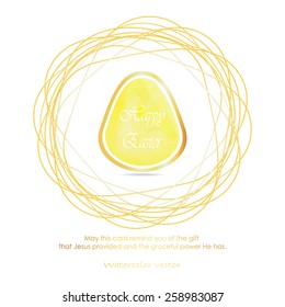 Yellow egg and circle nest on Happy Easter card