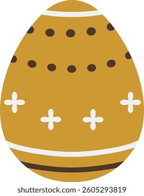 Yellow egg with dark brown dots and crosses, designed in a minimalist style