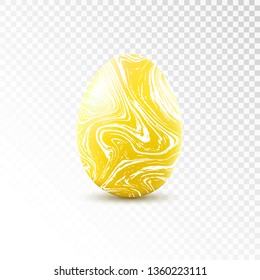 Yellow egg with marble texture isolated on transparent background. Easter object template. 