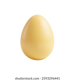 Yellow egg with smooth surface casting soft shadow on clean white background