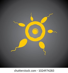 Yellow Egg & Sperms icon on black background.