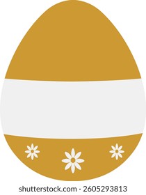 Yellow egg with white horizontal stripes and flowers, designed in a minimalist style