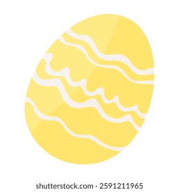 A yellow egg with a white stripe on it. The egg is drawn in a cartoon style. The egg is yellow and white and has a wavy pattern